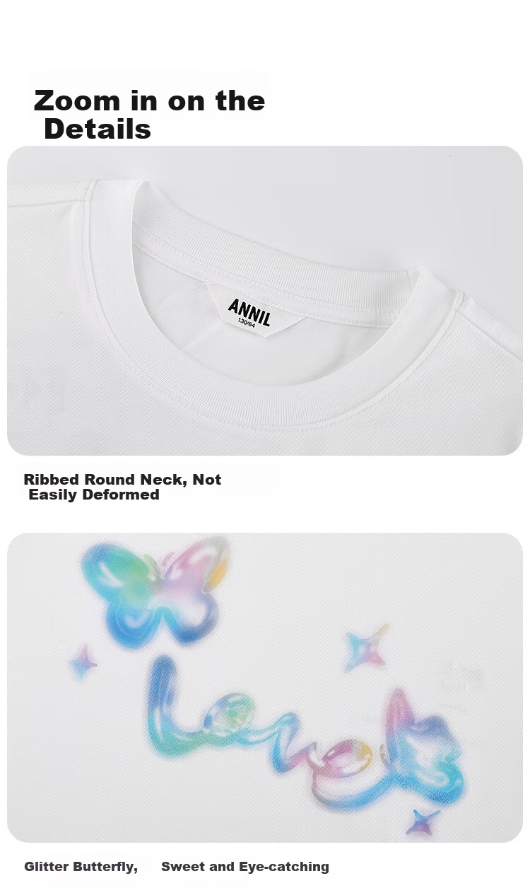 Annil Girls' Round Neck Short-Sleeve T-Shirt, New Summer 2025 Style, Cherry Blossom Pink, Size 120 17