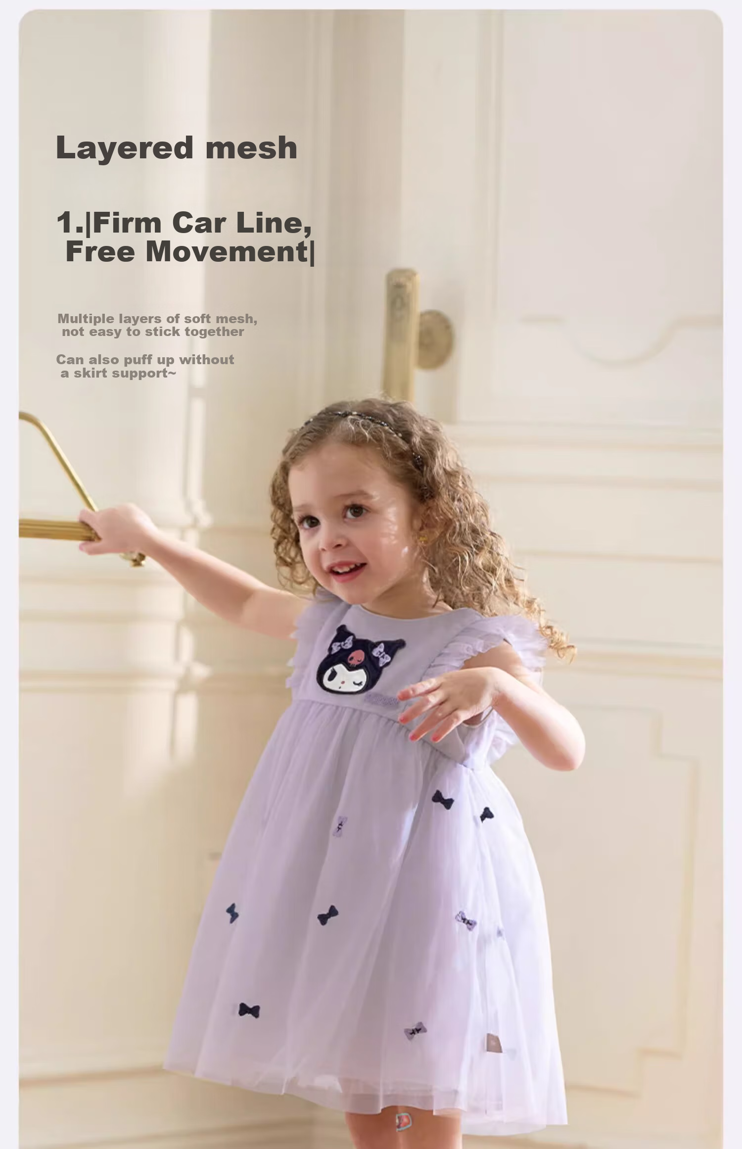 DAVE & BELLA Kuromi Collaboration Girls' Summer Dress, Baby Girl's Tulle Skirt, Children's Stylish Princess Dress 5
