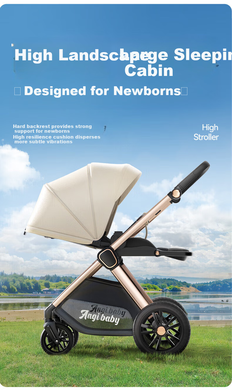 ANGI BABY Stroller with High View, Reversible Seating And Lying Positions, Shock-Absorbing, Foldable, Suitable for Newborns to 3 Years Old 2