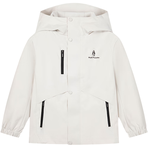 Hush Puppies Kids Three-Proof Jacket Spring and Autumn Outdoor Windbreaker Boys Windproof Coat White Sand Silver 150