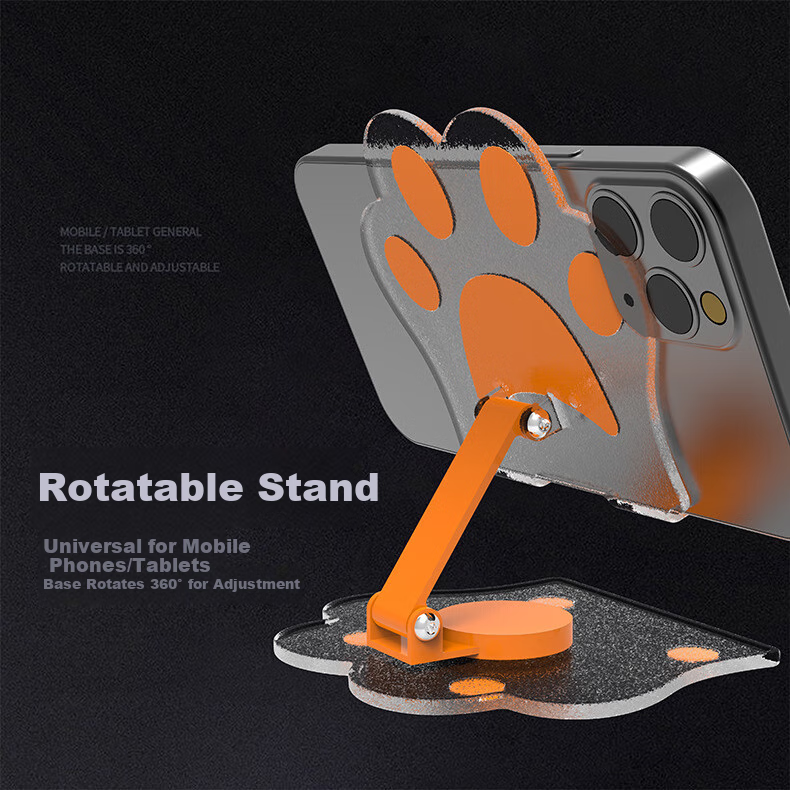 JPLAYER Phone Stand, Desktop 360° Multifunctional Rotating Folding Tablet Stand, IPad Lazy Support Stand, for Gaming, Online Classes, Drawing, Metal Live Streaming, Cute Cat Paw Style, Black 9