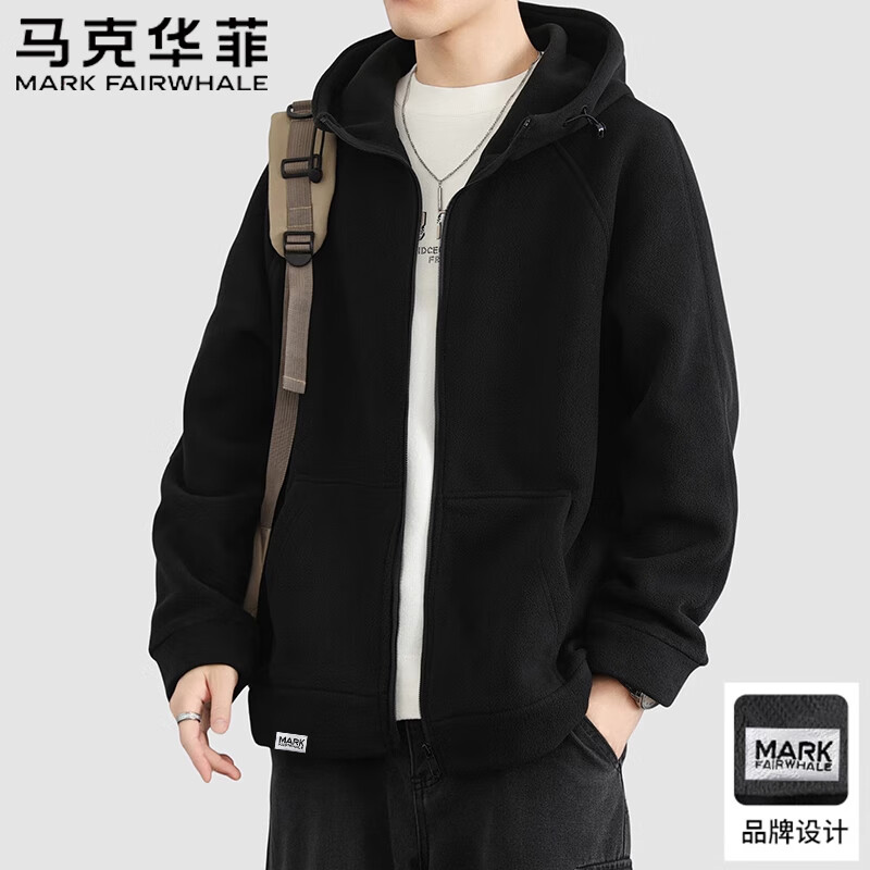 FAIRWHALE Men's Hoodie Autumn Winter Fleece-Lined Zip-Up Jacket Loose Fit Warm Casual Top Gray Fleece Lined L