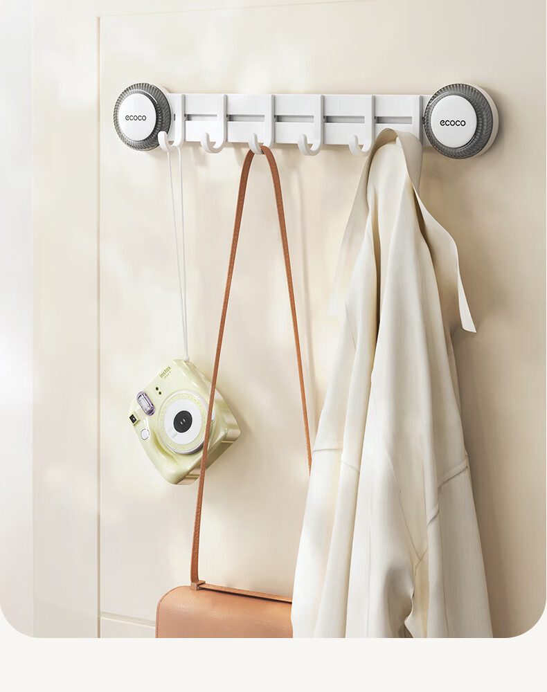 Ecoco Suction Cup Hooks No Drilling Required One Row Kitchen Hanging Rack for Utensils, Pots, Spatulas, And Spoons Storage Organizer E25080 White 23