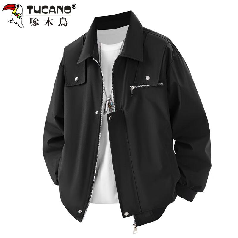 TUCANO Men's Jacket Autumn Winter Outdoor Lapel American Retro Loose Casual Workwear Burgundy 3XL