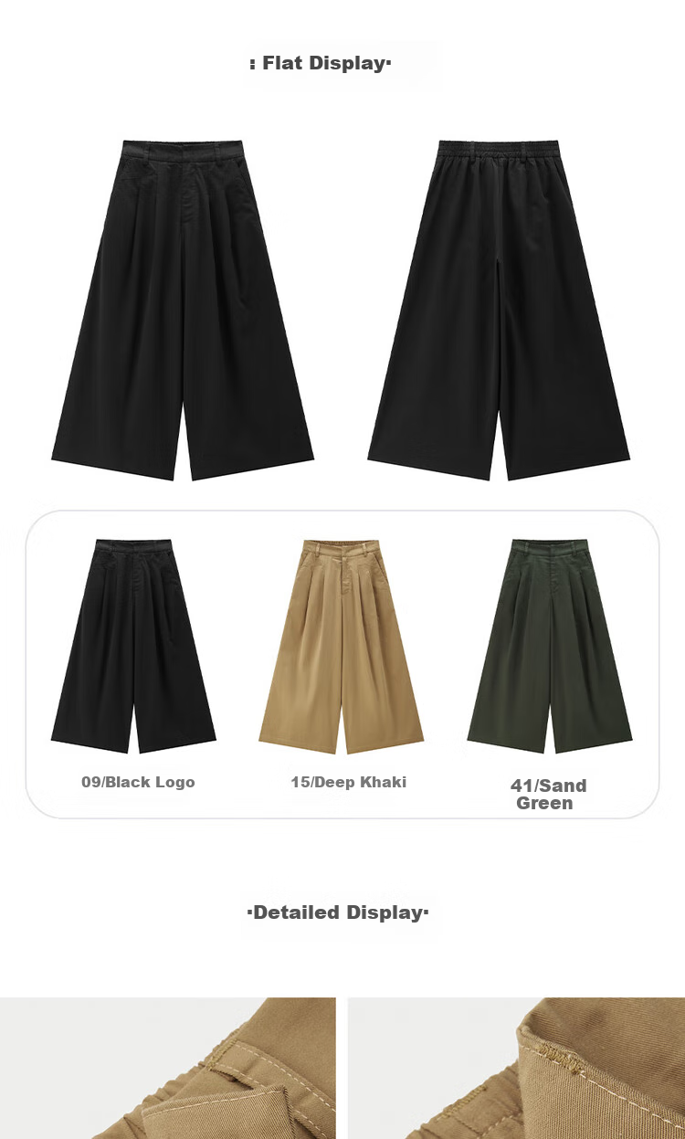 Giordano Women's Cropped Pants, Summer New Style, Pure Cotton Pleated Wide-Leg Pants, Semi-Elastic Waist, Thin Skirt Pants, 05425328 18