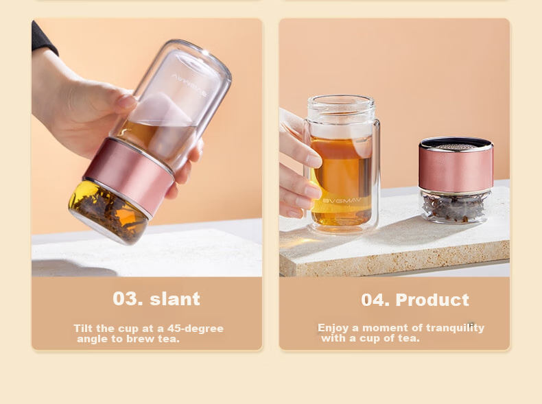 BVGMAV British Tea Infuser Glass Cup for Men, Double-Layer Glass Water Bottle with Tea Strainer, Portable Car Cup, High-End Gift 15