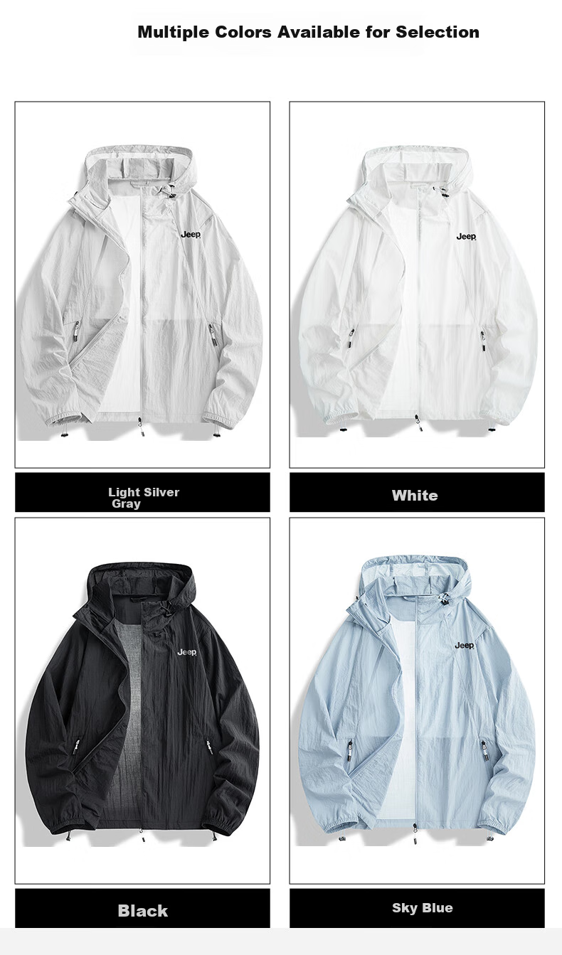 JEEP Men's Summer Hooded Sun Protection Jacket UV Resistant Ice Silk Breathable Outdoor Fishing Sunblock Thin Coat 5