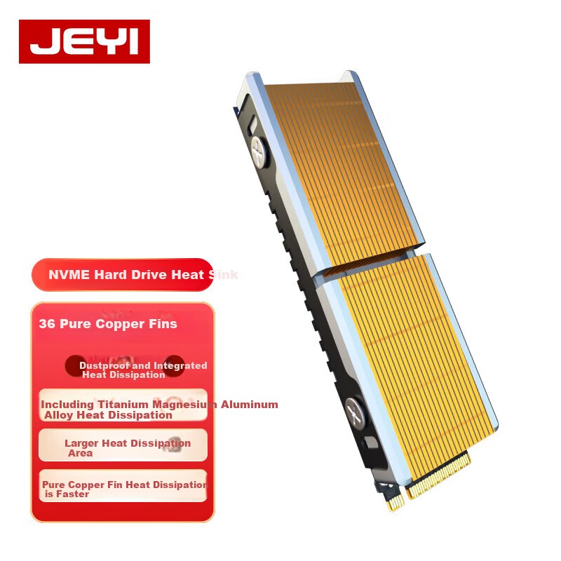 JEYI M.2 SSD Heatsink, NVME Cooling Vest, Silver Aluminum Heat Spreader + Copper, Efficient Heat Dissipation, Compatible with 2280, Suitable for Samsung, Western Digital, Lenovo, And Zhi Tai