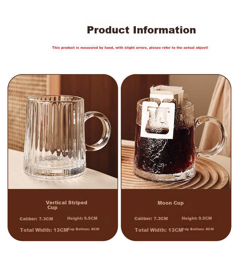 CRISTALGLASS Glass Cup, Children's Water Cup, Heat-Resistant Tea Mug with Handle, Hot Milk Cup, Household Green Tea Cup, Family Set 12
