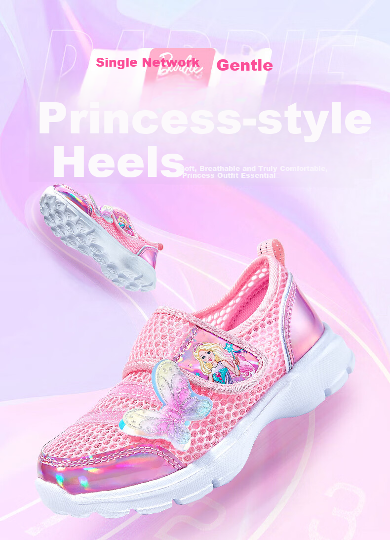 Barbie Children's Shoes, Summer Kids' Sneakers, Girls' Mesh Shoes, Breathable Dopamine Running Shoes DA5901, Pink, Size 34 1