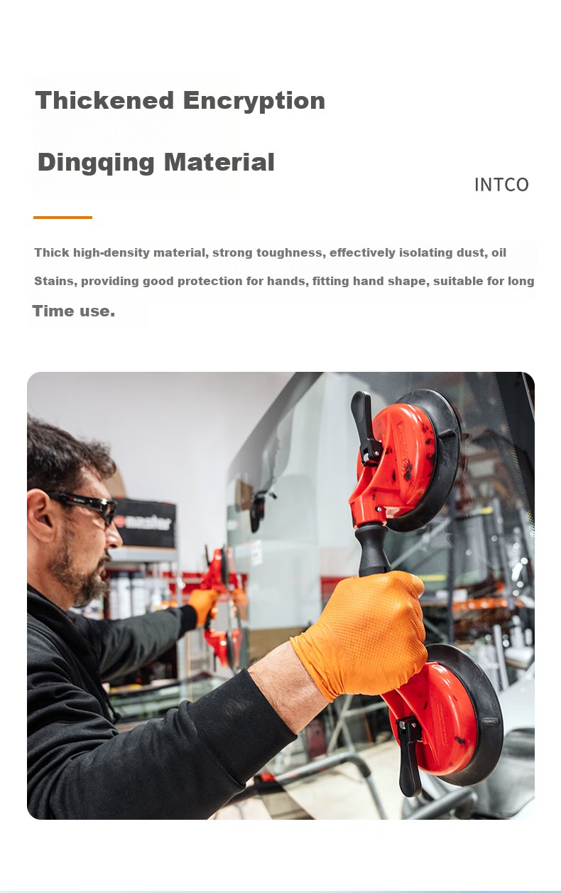 INTCO Diamond Pattern Nitrile Gloves, Extra Thick Durable Work Gloves, Orange, 30 Pieces/box, Size L 3