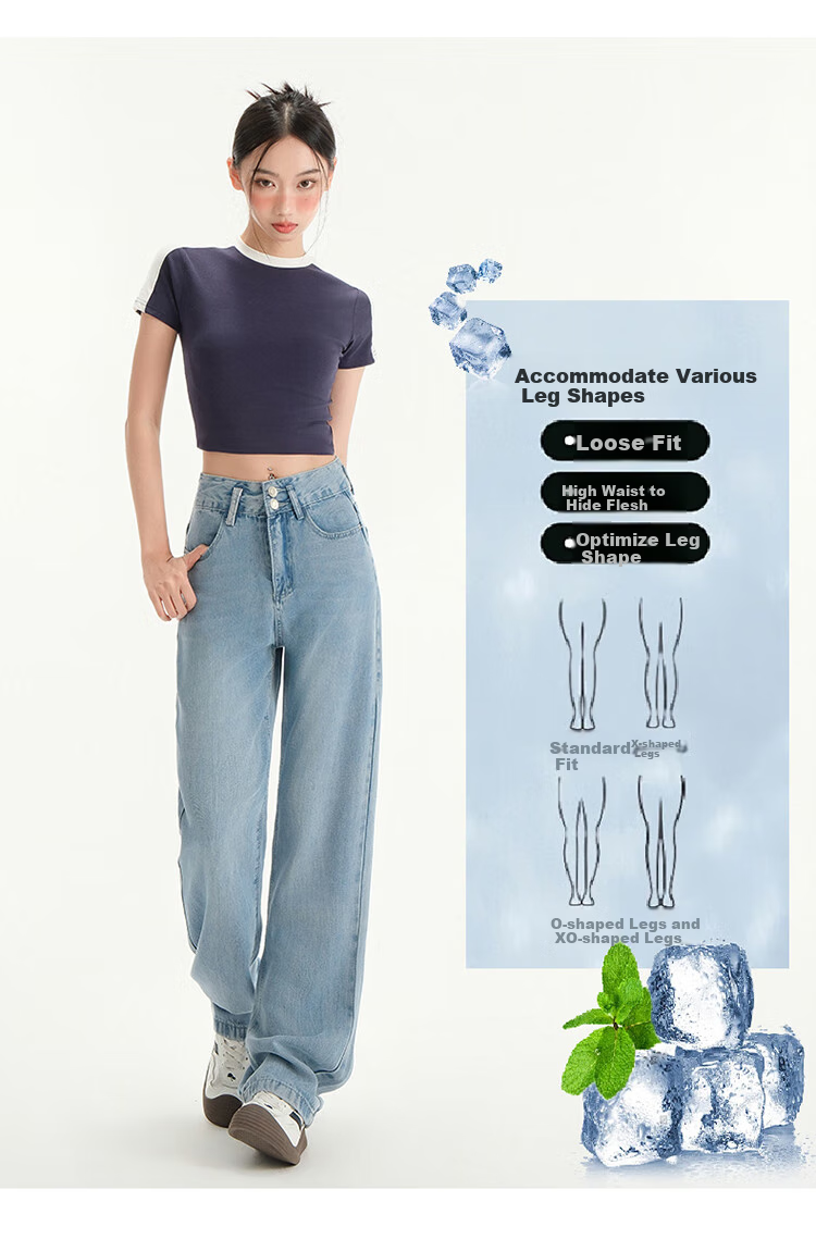 Langsha Tencel Denim Wide-Leg Pants for Women High Waist Slimming Lightweight Spring Summer New Loose Ice Silk Straight-Leg Trousers 8