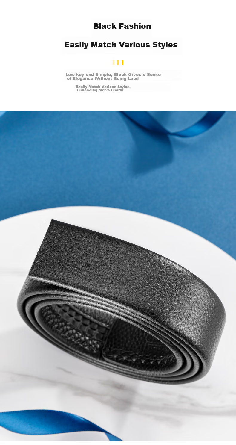 Aokang Belt without Buckle, Men's Top-Grain Leather Belt Strip, Automatic Buckle Waistband, No Buckle Head Belt, Birthday Gift 7