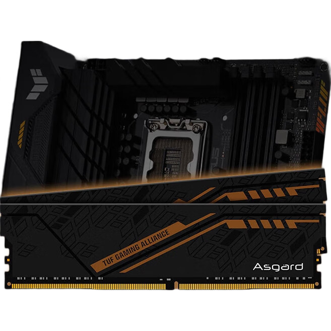 Оперативная память Asgard Jinlun Jia & TUF Co-Branded Edition, 16 ГБ (2x8 ГБ) DDR4 3200 МГц, CL18, с радиатором, черный/оранжевый