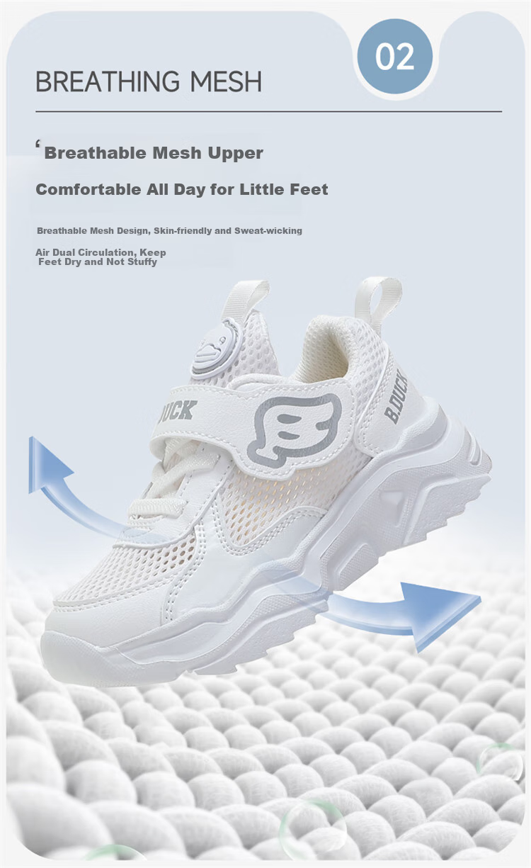 B.Duck Children's Mesh Sneakers Summer Breathable White Shoes for Boys And Girls Students 3073 White Size 28 5