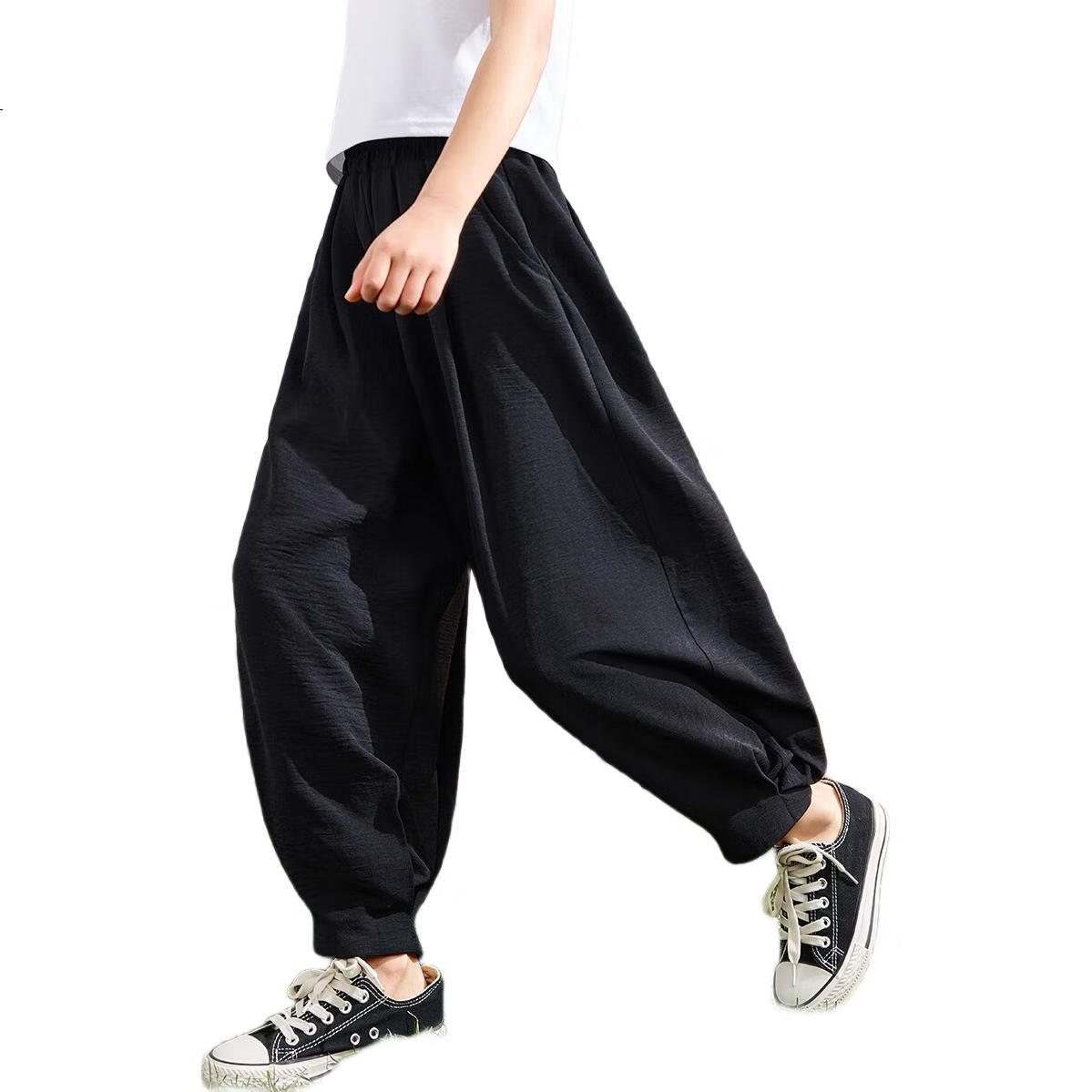 ASK JUNIOR Lantern Pants for Girls, Summer Loose Comfortable Ice Silk Cool Mosquito-Proof Pants for Older Children, Black, Size 120