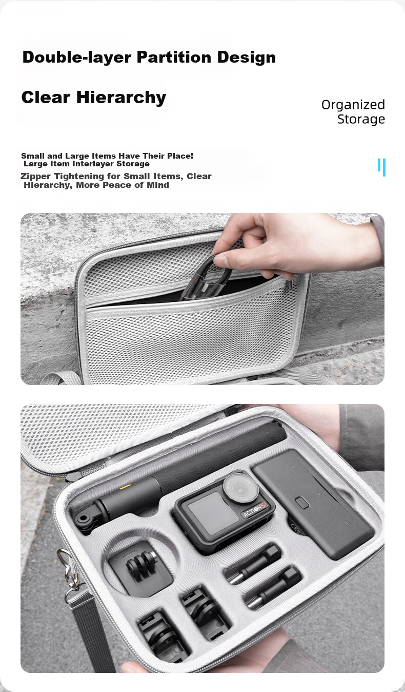 REYGEAK Compatible with DJI Action 5 Pro/6 Storage Bag, Portable Osmo Nano Action 4/3 Action Camera Backpack, Shooting Kit, Hard Shell Protective Accessory Box, Shockproof 3