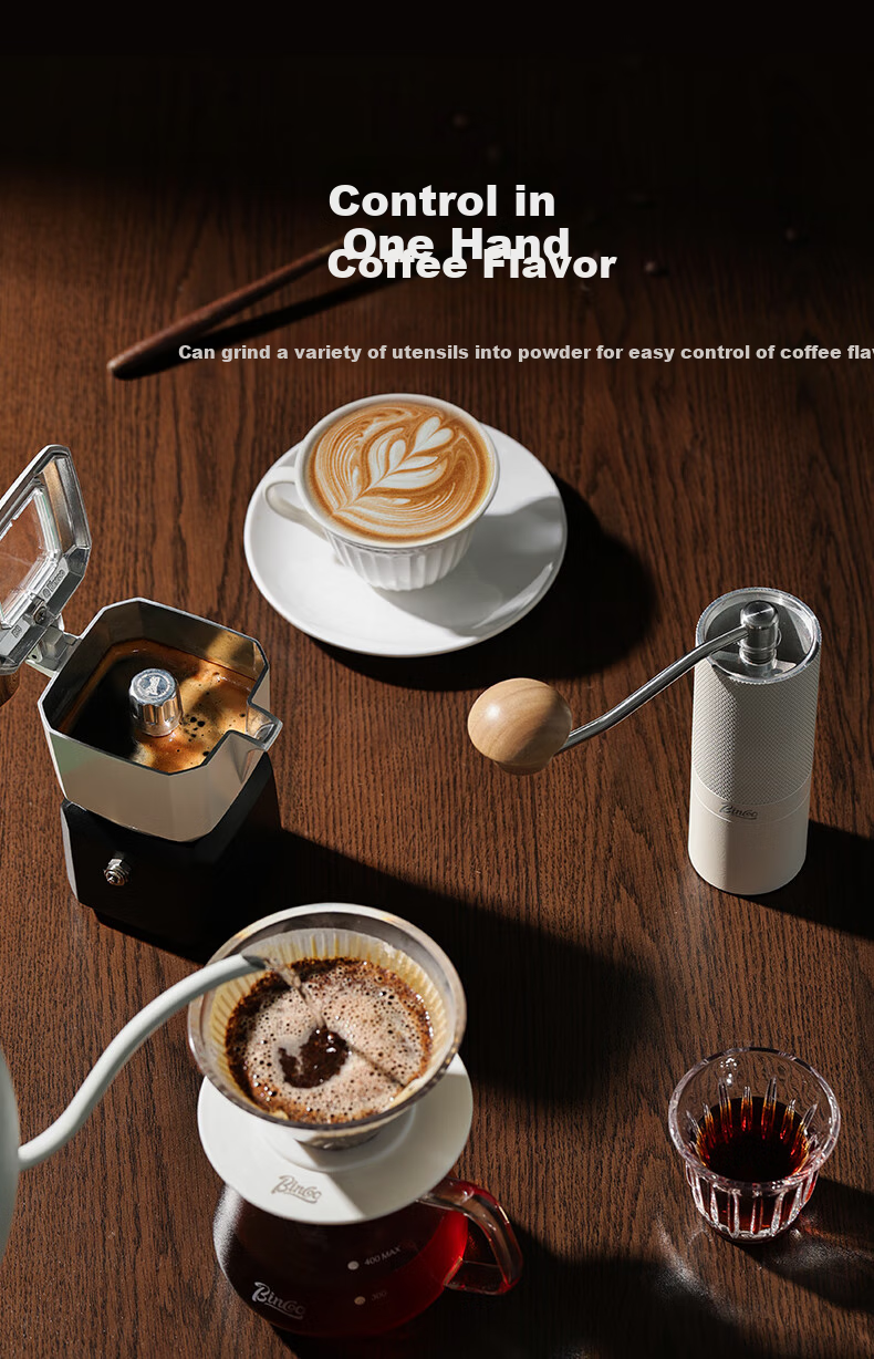 Bincoo Hand-Cranked Coffee Grinder with CNC Steel Core Hexagon, All-In Manual Italian Coffee Machine, Coffee Bean Grinder 8