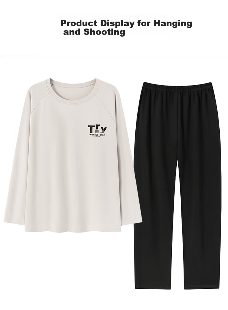BOPRUIEY Men's Pajamas Spring And Summer 7A Antibacterial And Anti-Mite Cotton Long-Sleeve Long Pants Loose Simple Wearable Loungewear Set 11