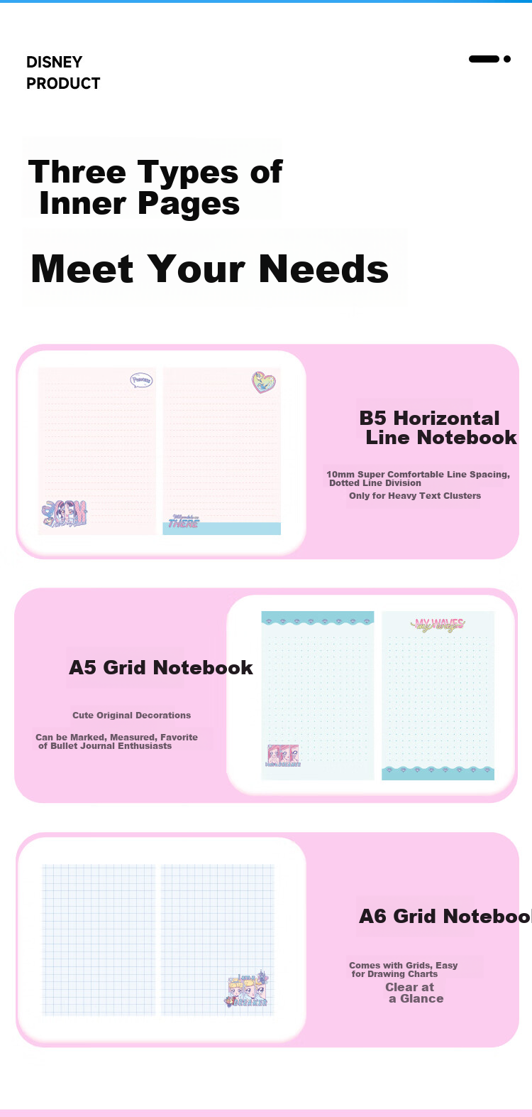 Disney Stationery Notebook, Student Use, Wirebound B5 Lined Notebook, Soft Cover Error Correction Book, Journal, Study Supplies, A6 Grid Notebook, A5 Dot Matrix Notebook 4