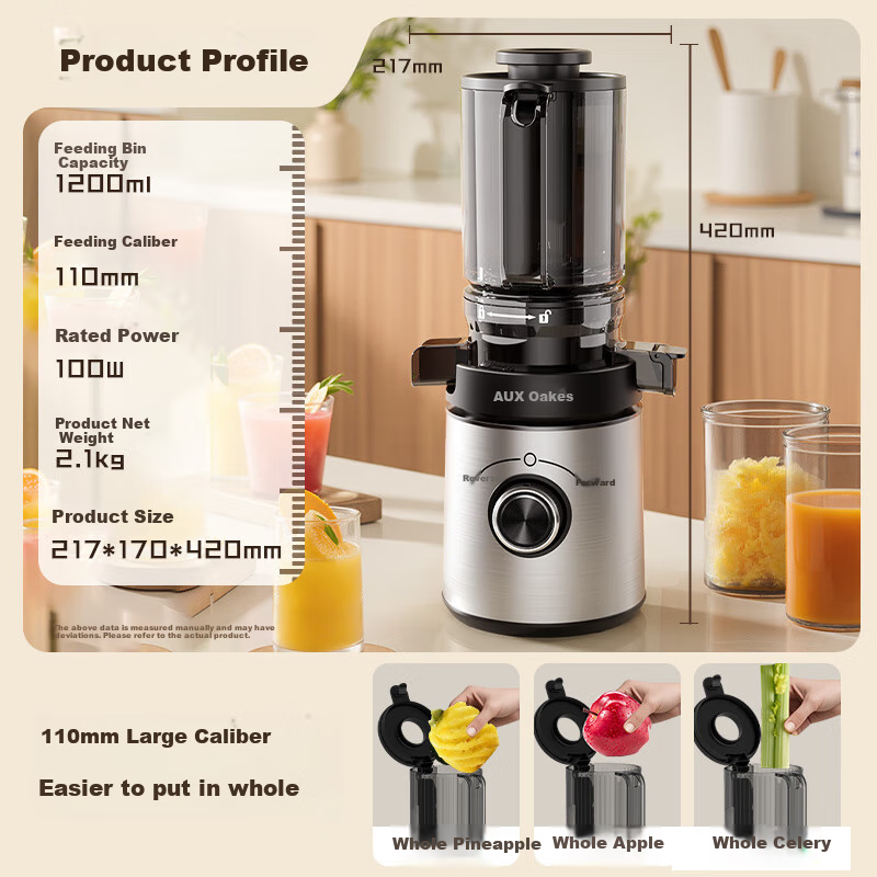 AUX Juicer with Pulp Separation, Multi-Functional Electric Fruit Juicer for Home Use, Automatic Cold Press Juice Extractor And Vegetable Machine AZZ-11AZX