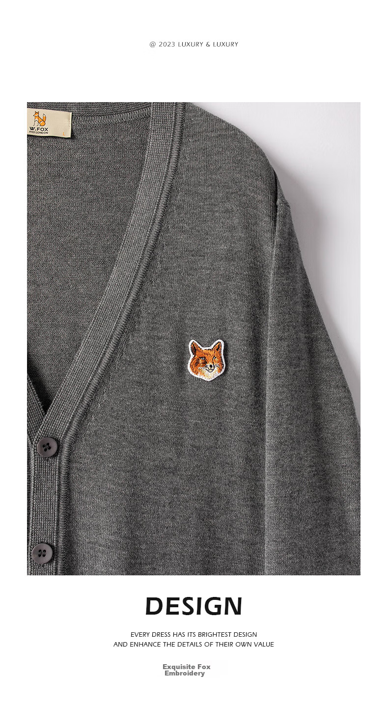 William Fox & Sons Wool Blend Fine Combed Knitted Yarn Classic Retro LOGO Little Fox Head Knitted Cardiga 6