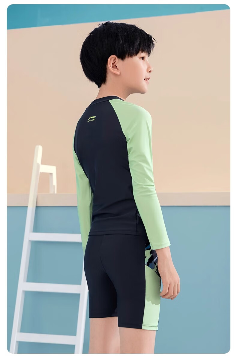 LI-NING Kids Boys Two-Piece Swimsuit Boys New Long Sleeve Swimwear for 6-12 Years Old Youth Hot Spring Bathing Suit 9