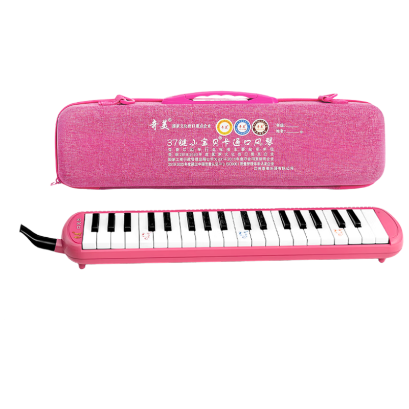 Qimei 37-Key Classroom-Specified Musical Instrument, Little EVA Cartoon Melodica, Pink, with Playing Instructions
