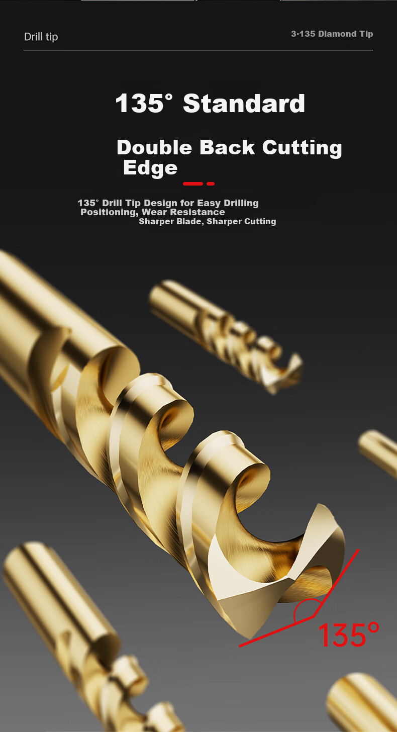 HUHAO M35 Cobalt-Containing Super Hard Twist Drill Bit Set for Drilling Iron, Metal, Steel Plates, Stainless Steel, Specialized Hand Drill Bits 6