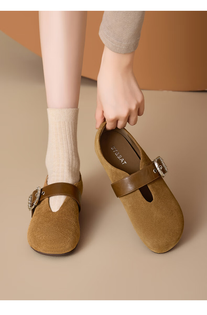St&Sat Women's Hidden Heel Shallow Mouth Slip-On Shoes 2025 New Autumn Winter Retro Lazy Soft Sole Closed Toe Birkenstock Shoes 5