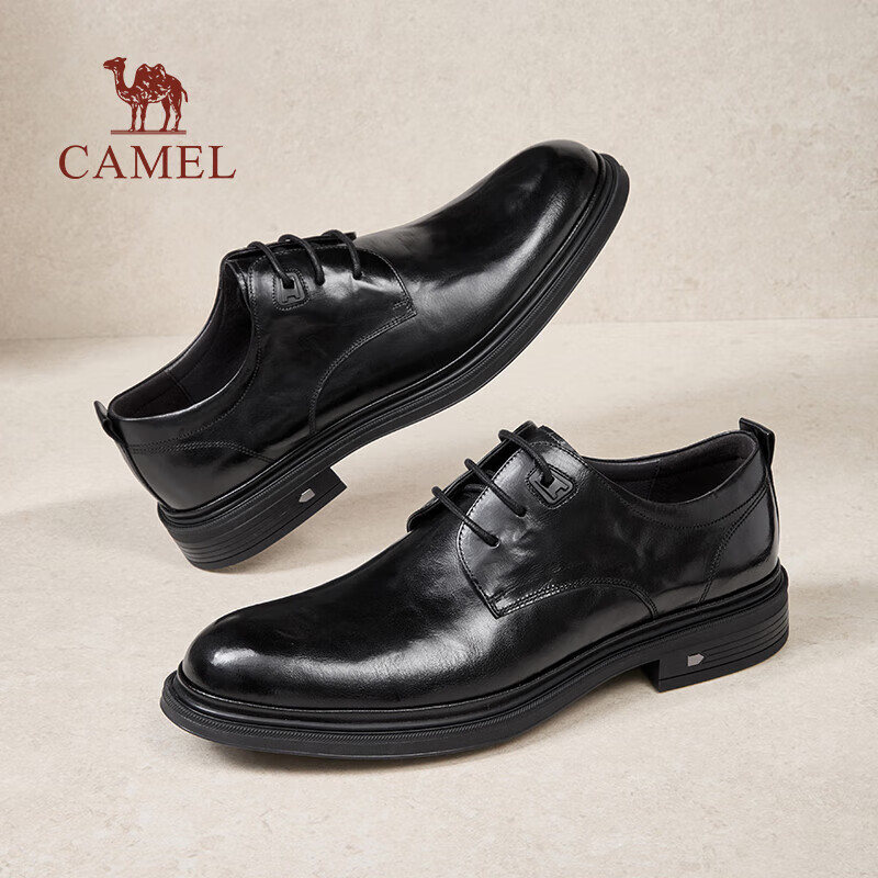 CAMEL Leather Casual Comfortable Commute Derby Wedding Business Formal Dress Shoes for Men G15A213003 Black 40