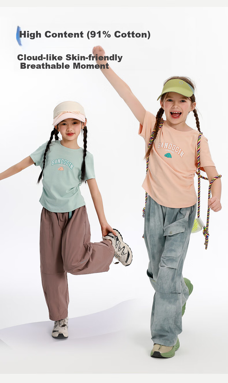 BANDOCIN Cloud-Feel Cotton Girls' Summer Short-Sleeve T-Shirt for Older Children, New Style 2025 Kids' Trendy Summer Top, Sky Blue, Size 150 4