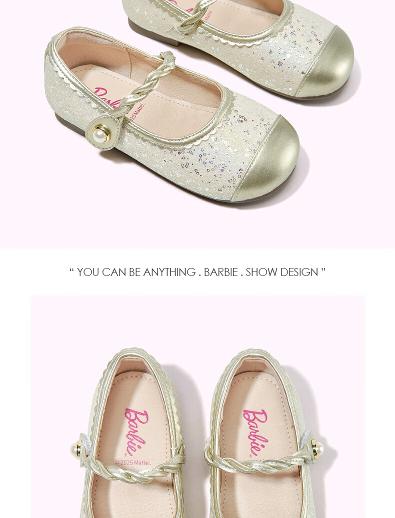 Barbie Girls' Spring Leather Shoes, Baby Princess Shoes, New Soft-Soled Crystal Shoes DA6751, Silver, Size 32 6