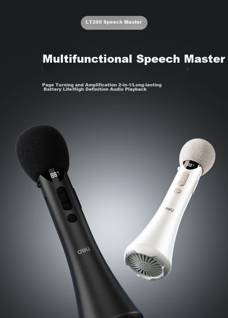 Deli 12W High-Power Handheld Microphone Amplifier for Teachers' Lectures, Speech Enhancement, Tour Guide, Teaching, And Karaoke with Wireless Bluetooth, Black 2