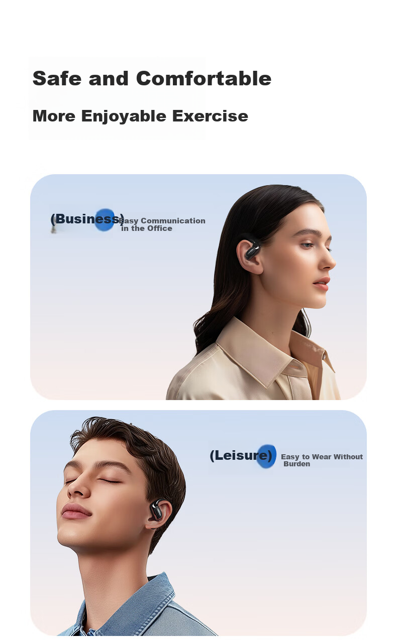 Lanshidun Bluetooth Headphones, Ear-Hook Style, Bone Conduction Concept, Open-Ear Design, Not In-Ear, ENC Calling, Noise Reduction, for Sports, Running, Cycling, Gaming, Music Headphones, TE10 Black 10