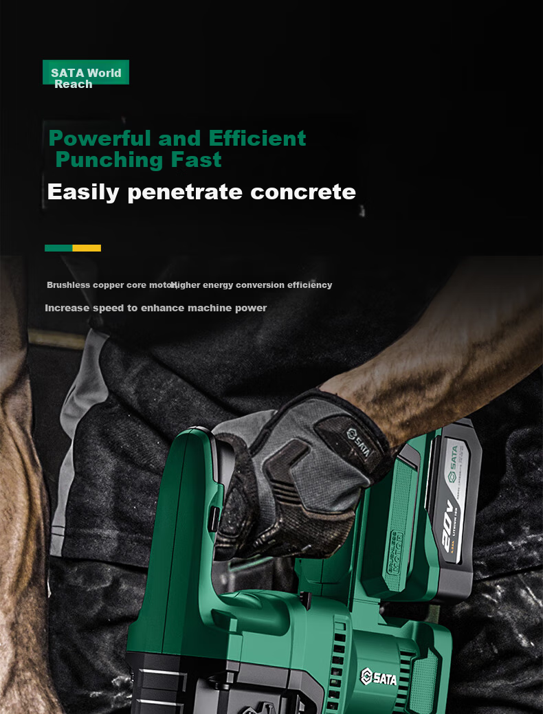 Shida SATA Brushless Lithium-Ion Rotary Hammer Drill, Electric Pick, Impact Drill, High-Power Concrete Wireless Industrial Grade D05729 Standard 4
