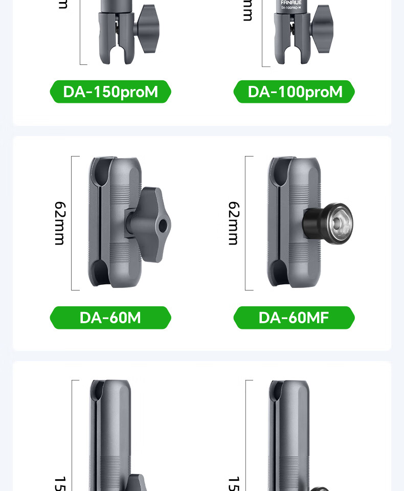 FANAUE Motorcycle Phone Holder, Action Camera Mount, 20mm Ball Head, Expansion Rod, Double-Joint Accessory, DA-60M 11