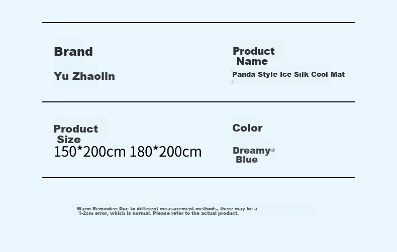 YUZHAOLIN Class A 600D Ice Silk Cooling Mat, Double-Sized Three-Piece Set, Blue Panda Pattern, 150*200cm, Antibacterial And Foldable 20