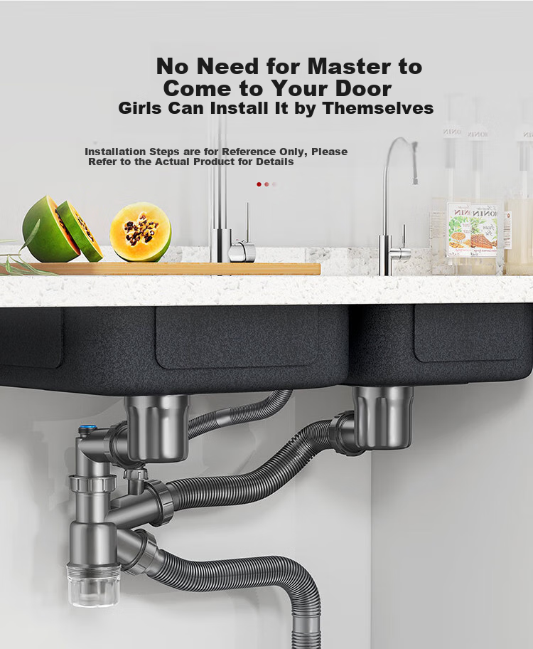 Larsd Kitchen Sink Drain Pipe, Kitchen Drainage Set, Double Sink Drainage Pipe Accessories for Washbasin And Sink 9227 19