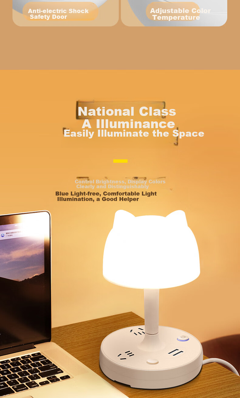 Jingqian Bedside Lamp, Reading Light, Night Light, Baby Feeding Lamp, Eye Protection Light for Dormitory Study And Socket Desk Lamp 3