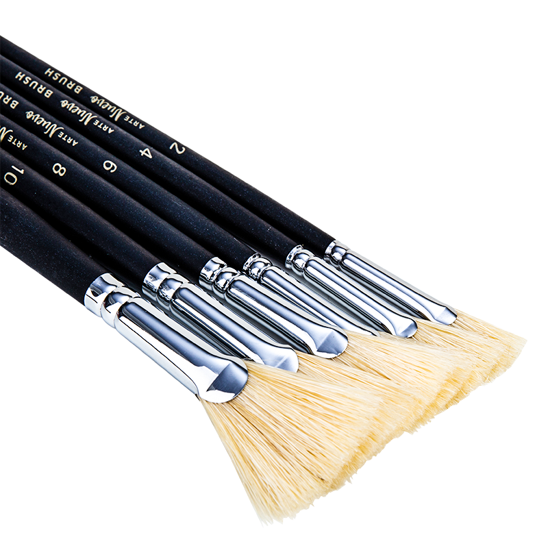 Deli 6 Pieces (2#, 4#, 6#, 8#, 10#, 12#) Gouache Paint Watercolor Paint Pig Bristle Fan-Shaped Brush Set 73896 Graduation Gift for Boys And Girls