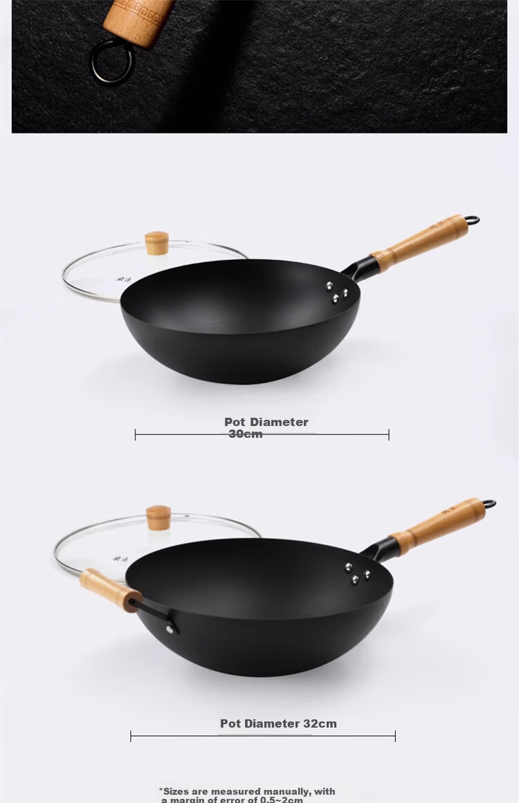 Robam , Robam Cast Iron Wok Non-Stick Pan Cooking Pot Healthy Non-Coated Round Bottom Pan [Bestseller] 15