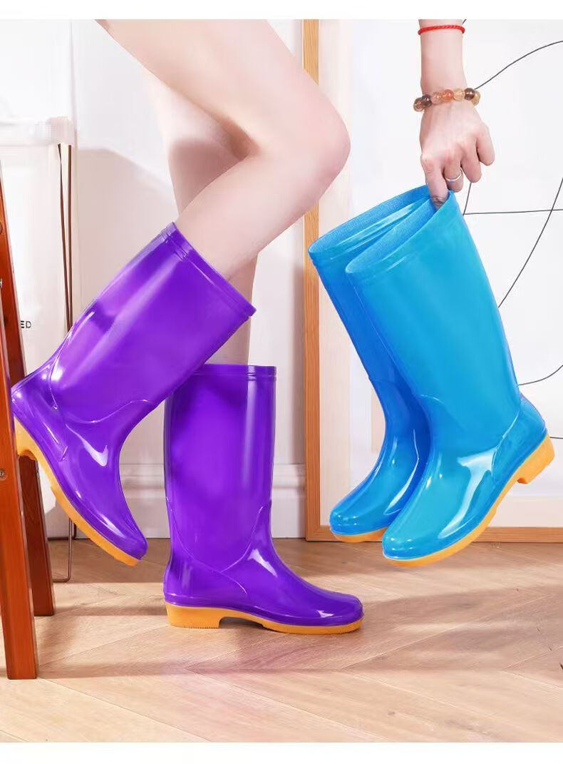 Minggu Women's Mid-Calf Rain Boots Blue Rubber Waterproof Slip-Resistant Acid-Base Resistant Farm Work Boots Size 37 2