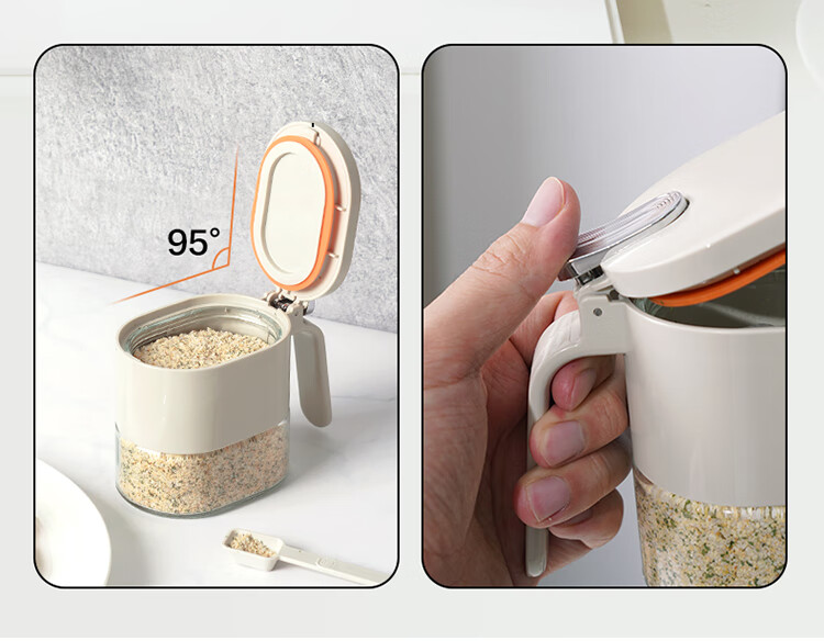 LOCK&LOCK Seasoning Container with Spoon, Kitchen Spice Jar, Condiment Box, Salt Shaker, Airtight Moisture-Proof 350ML White 1