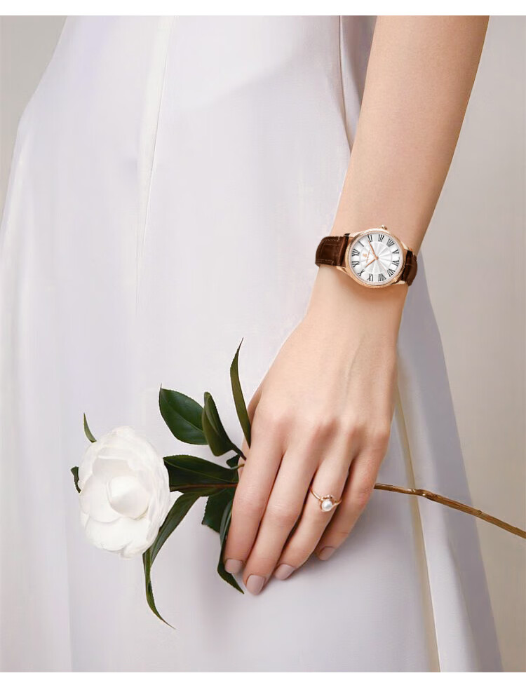 ERNEST BOREL Swiss Women's Watch Camellia Pattern Classic White and Brown Quartz Watch for Women Back-to-School Gift 11