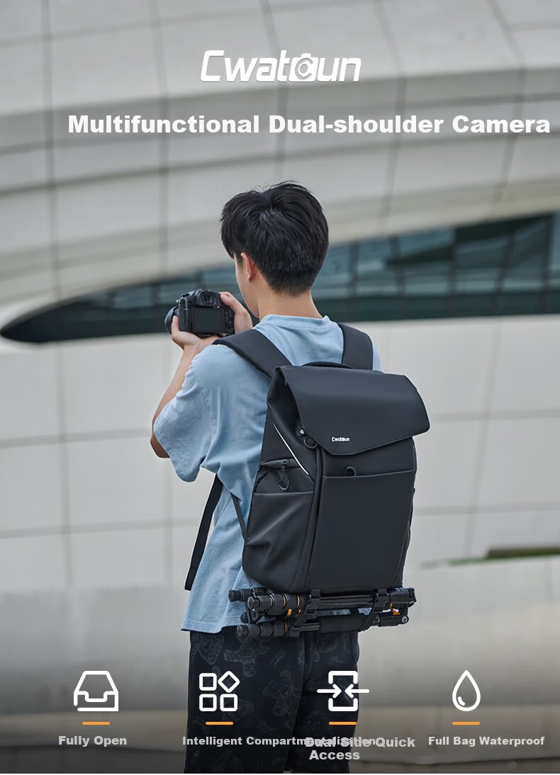 CWATCUN Kaideng Backpack Camera Bag with Separate Compartments, Large Capacity Travel Street Photography Bag, Quick Access Side Pocket for Two Cameras And Multiple Lenses, Suitable for Fuji, Sony, Nikon, Cano 1