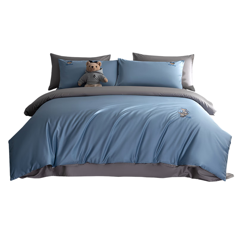 Teenie Weenie Bear 100S Cotton Double Embroidered Duvet Cover 200x230 Blue Gray