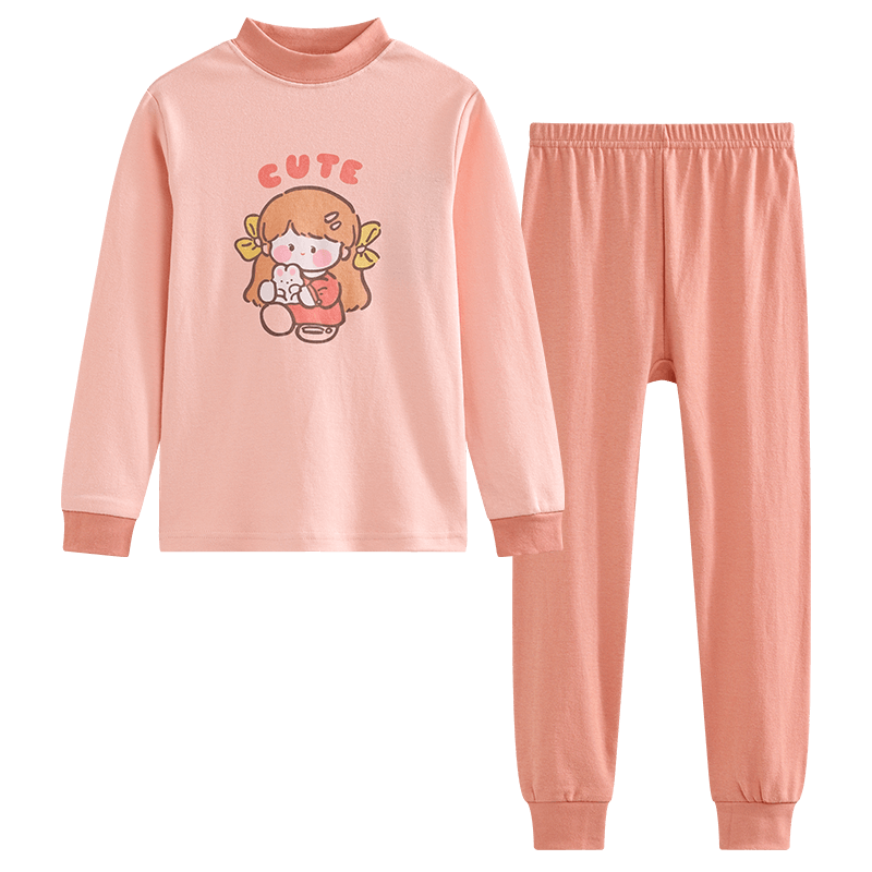 Hodo Children's Pure Cotton Underwear Set, Boys And Girls Autumn Clothes And Pants, Pajamas, Cotton Sweater Set M1250, Blush Pink, Size 120