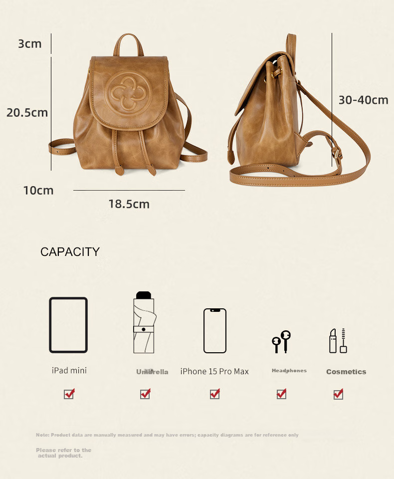 CASSILE Women's Handbag Backpack, Genuine Leather Commuter Tote Bag, 520 Gift 4