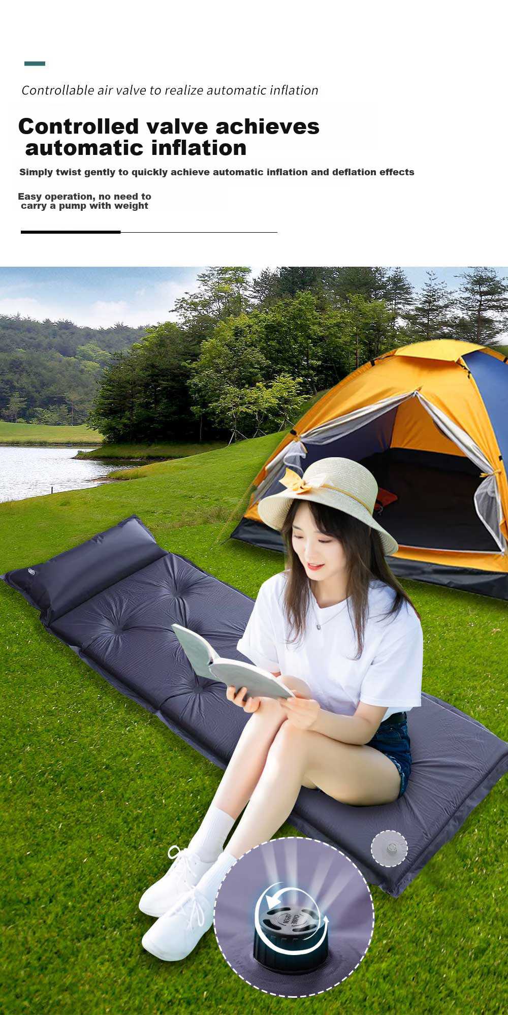 Adandyish Single-Person Automatic Inflatable Mattress Pad, Infinite Connectable, Moisture-Proof Mat, Camping Thickened Outdoor Tent Pad, Blue 4
